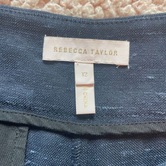 Rebecca Taylor Navy wide leg side button linen blend trouser 12 - Picture 8 of 12